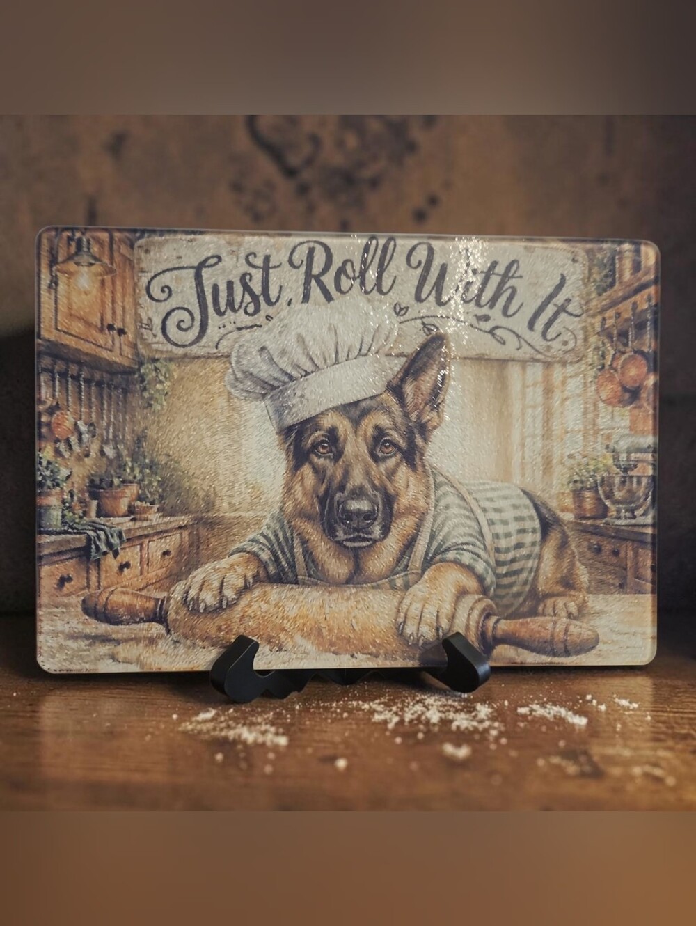 Chef GSD Dog Decorative Glass Cutting Board- Hand Crafted. NEW